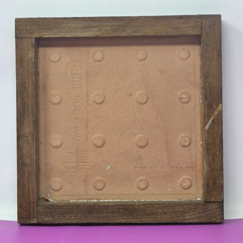 Vintage Italian Ceramic Tile Trivet Wooden Frame Brown Chicken Design Made Italy